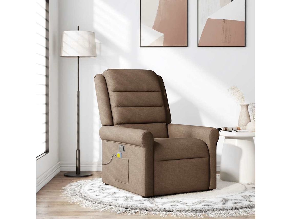 Vidaxl Poltrona De Massagens Reclinável Tecido Castanho