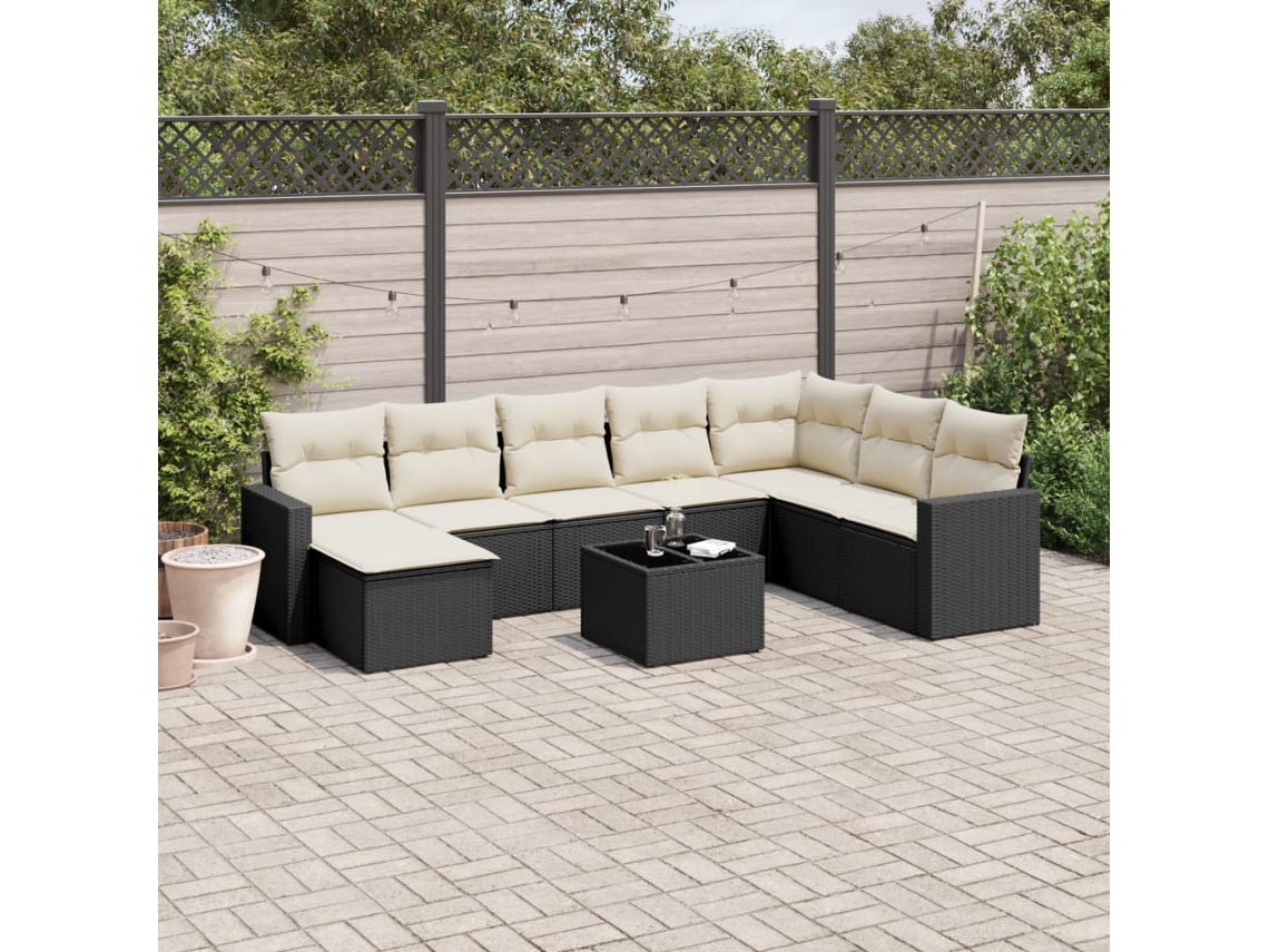 Vidaxl 9 Pcs Conjunto De Sofás P/ Jardim C/ Almofadões Vime Pe Preto