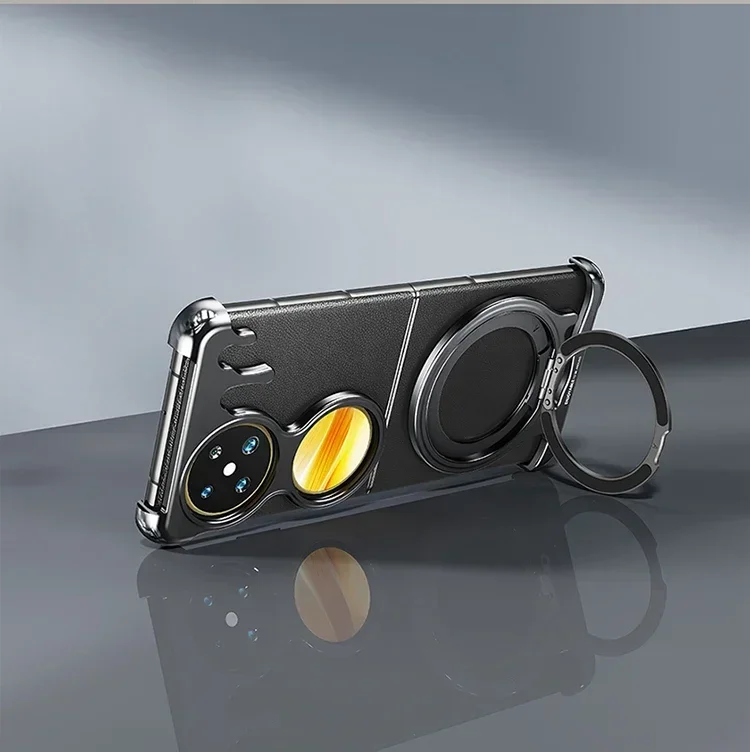 Capa Metálica Sem Moldura Para Huawei Pocket 2 (preta), Com Suporte Giratório De 360° E Proteção Contra Impactos.
