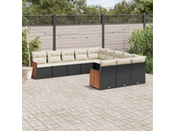 Vidaxl 11 Pcs Conjunto Sofás De Jardim C/ Almofadões Vime Pe Preto