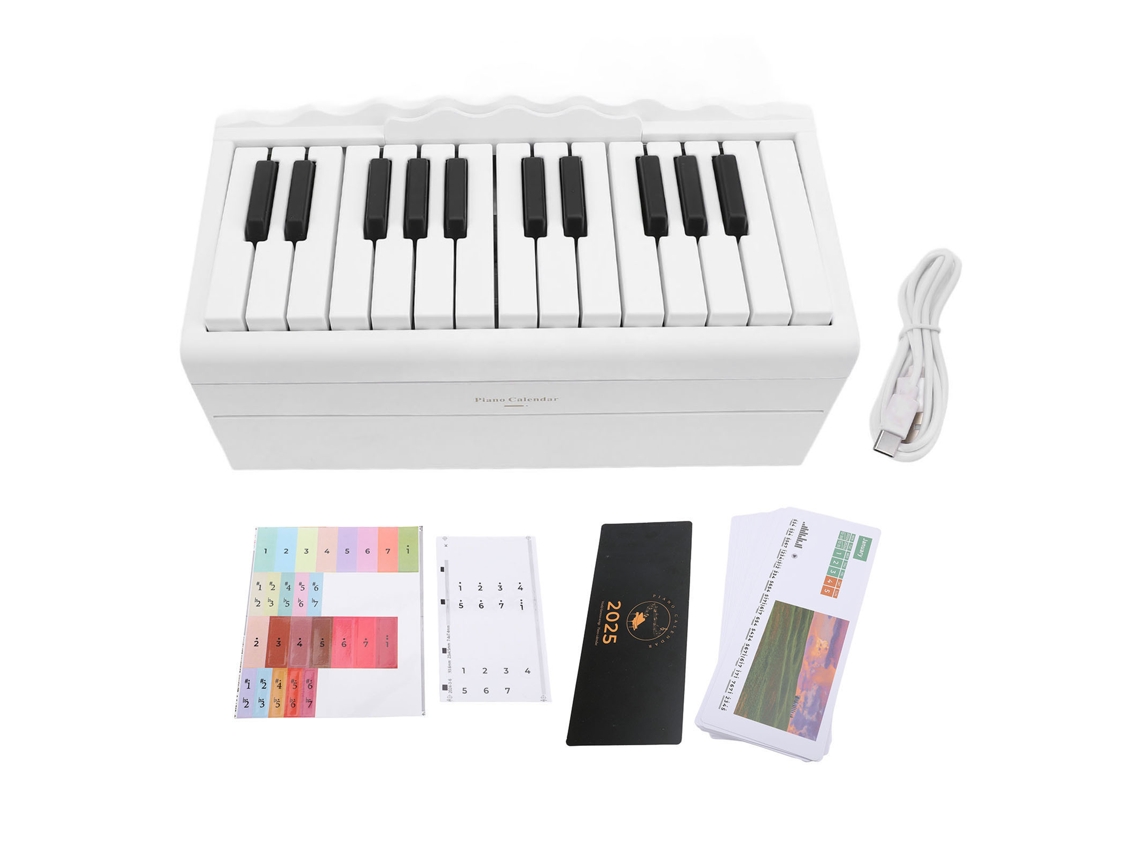 Mali calendário de Piano Tocável 2025 com 25 Teclas Bateria Recarregável 1000mah Branco