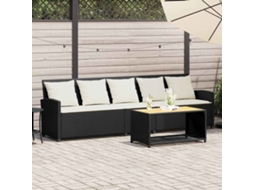 Vidaxl Sofá de Jardim 5 Lugares com Almofadões Vime Pe Preto