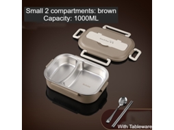 Lancheira Bento À Prova de Vazamentos para Adultos-Marrom Duas Grades 1000Ml Talheres-1000Ml LUUCOZK