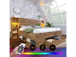 Cama 160x200 Carvalho Led Gavetas Ripas VOLTEDGE