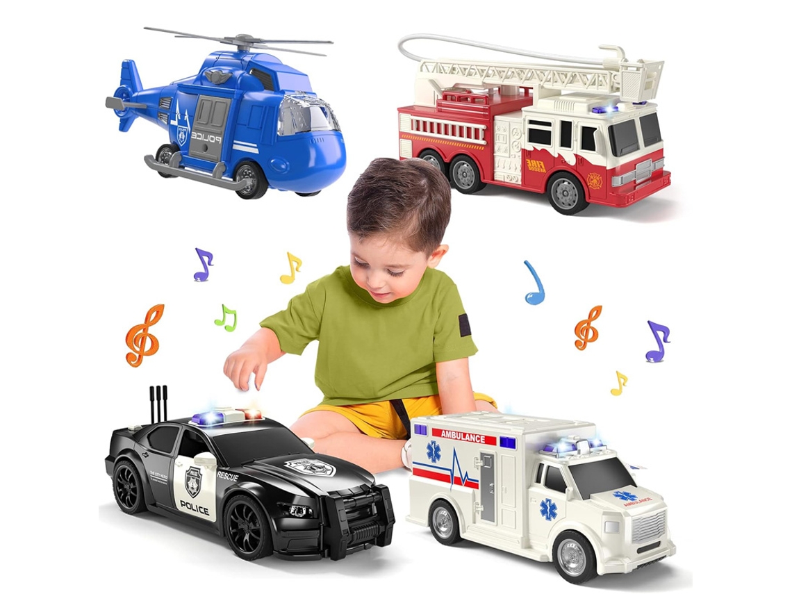 Conjunto De Brinquedo Com 4 Peças De Veículos De Emergência Com Luzes E Efeitos Sonoros Um Brinquedo Educativo Para Crianças.