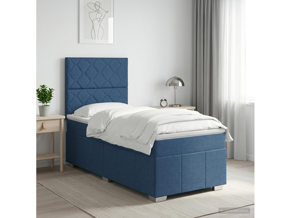 Vidaxl Cama Box Spring Com Colchão Azul 100 X 200 Cm Tecido
