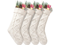 Meias De Natal 18 Polegadas, Grandes, Tricotadas, 4 Unidades, Branco Marfim, Para Decoração De Festa De Natal