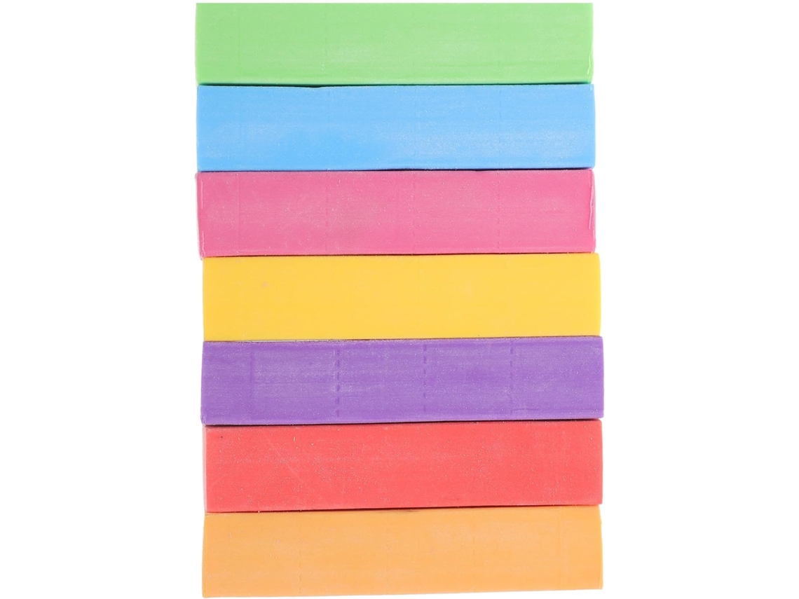 Conjunto de 7 Borrachas Retangulares Coloridas de Plástico para Lápis em Plástico, para Material Escolar CHABERLU