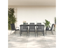 Vidaxl 9 Pcs Conjunto De Jantar Para Jardim Aço E Textilene Preto