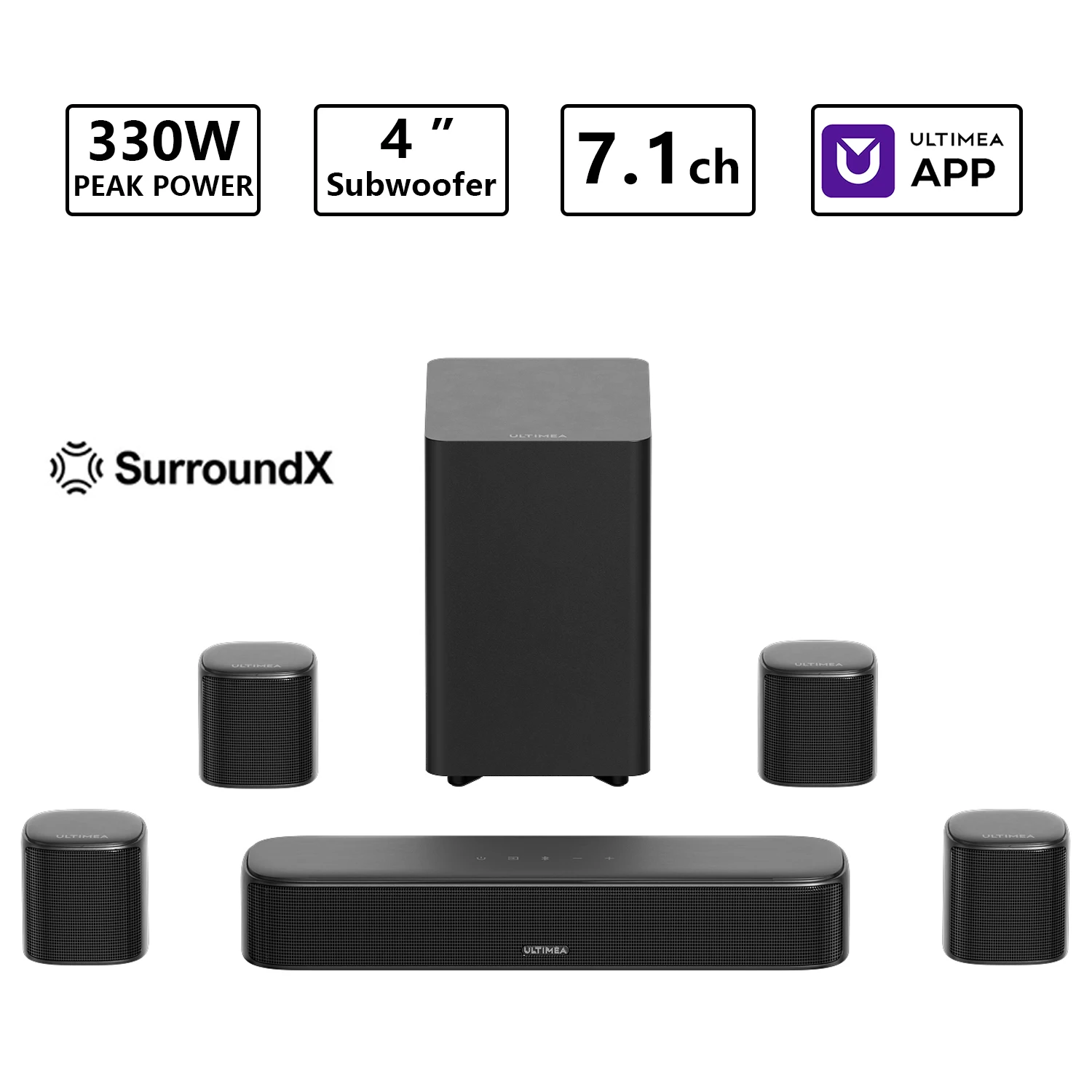 Subwoofer De 4 Polegadasplug Ukbarra De Som Surround, Barra De Som Com Subwoofer E 4 Colunas Surround, Controlo Inteligente Por Aplicação