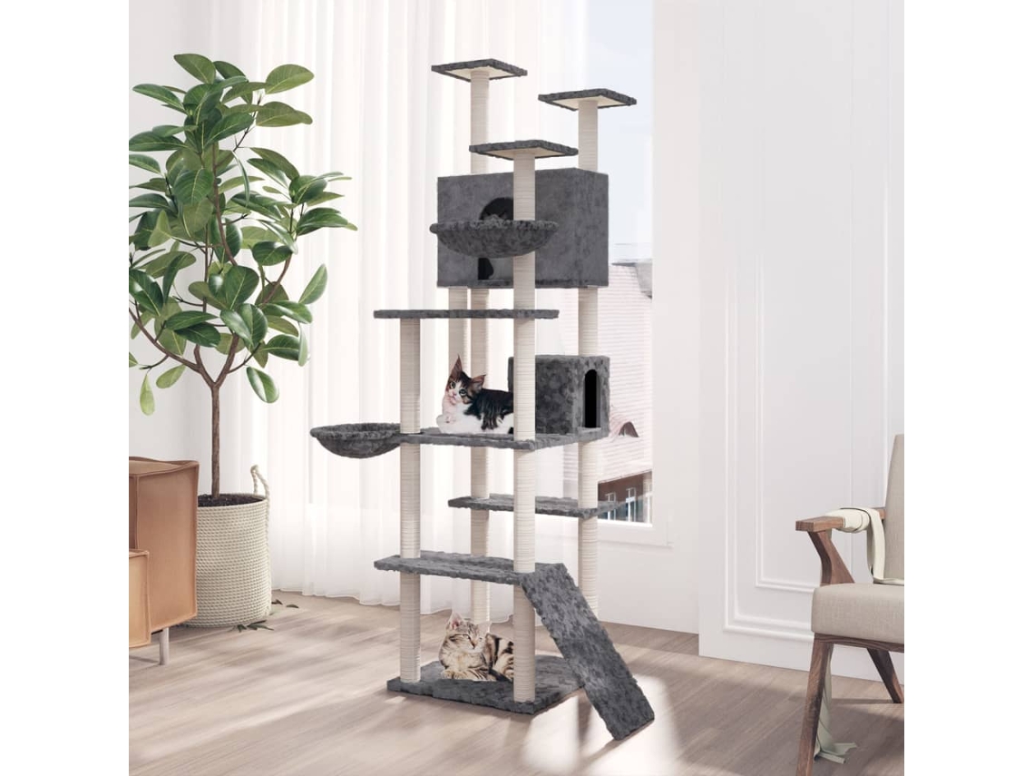 Vidaxl Árvore P/ Gatos C/ Poste Arranhador Sisal 191 Cm Cinza-escuro