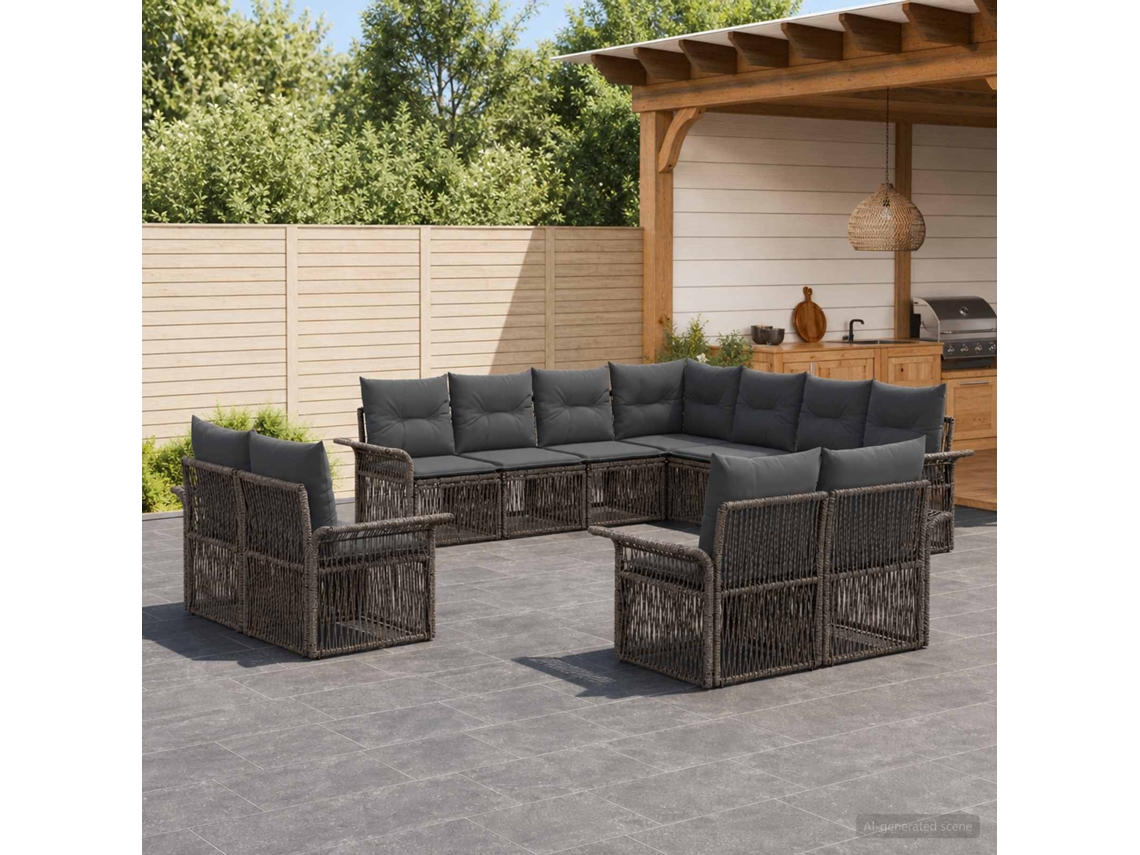 Vidaxl Conjunto De Sofá De Jardim 11 Unid. Cinza E Cinza Escuro