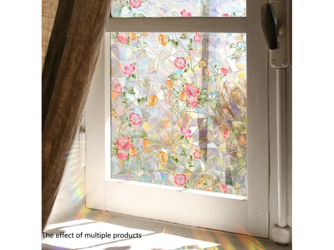 Película Autoadesiva Para Janelas Com Estampa Floral 40x100/200 Cm, Decoração Estática, Privacidade E Proteção Uv
