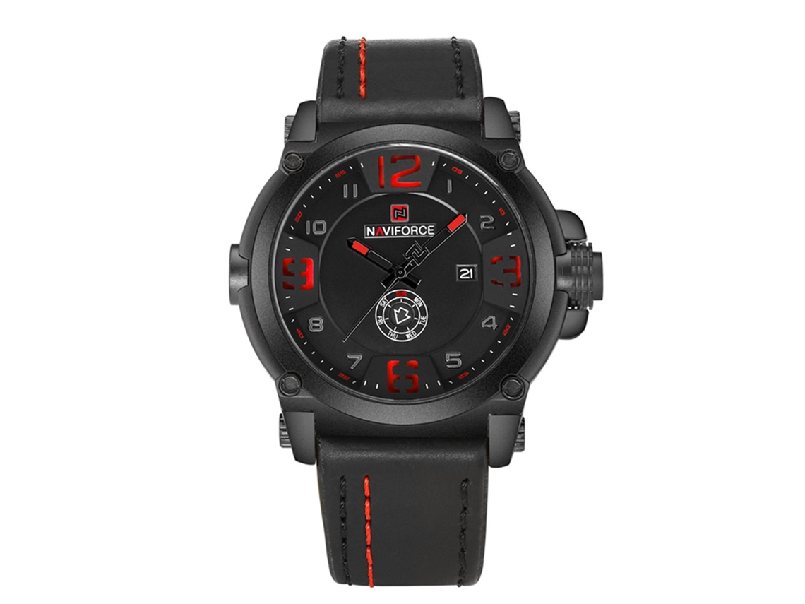 Reloj Hombre Naviforce De Cuarzo Resistente Al Agua Con Correa De Pu Negro Rojo