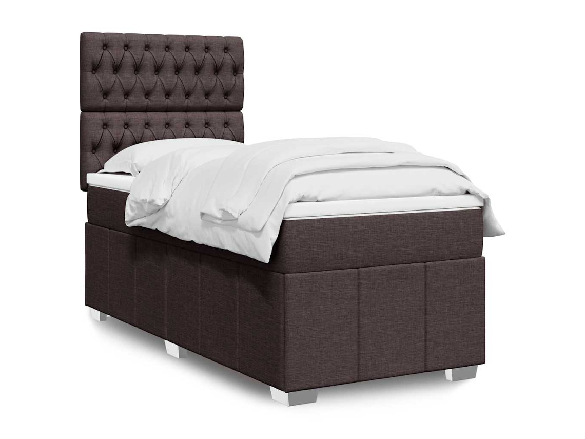 Cama Com Molas/colchão 90x200 Cm Tecido Castanho-escuro