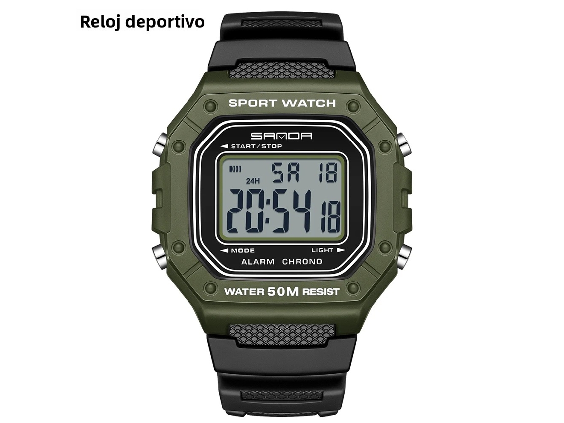 (verde) Relógio Digital Masculino, À Prova D'água, Com Visor Digital Led Com Luz De Fundo E Resistente A Choques.
