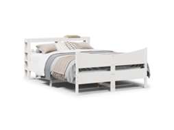 Vidaxl Estrutura Cama C/ Cabeceira 140x190 Cm Pinho Maciço Branco