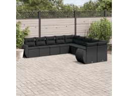 Vidaxl 10 Pcs Conjunto Sofás De Jardim C/ Almofadões Vime Pe Preto