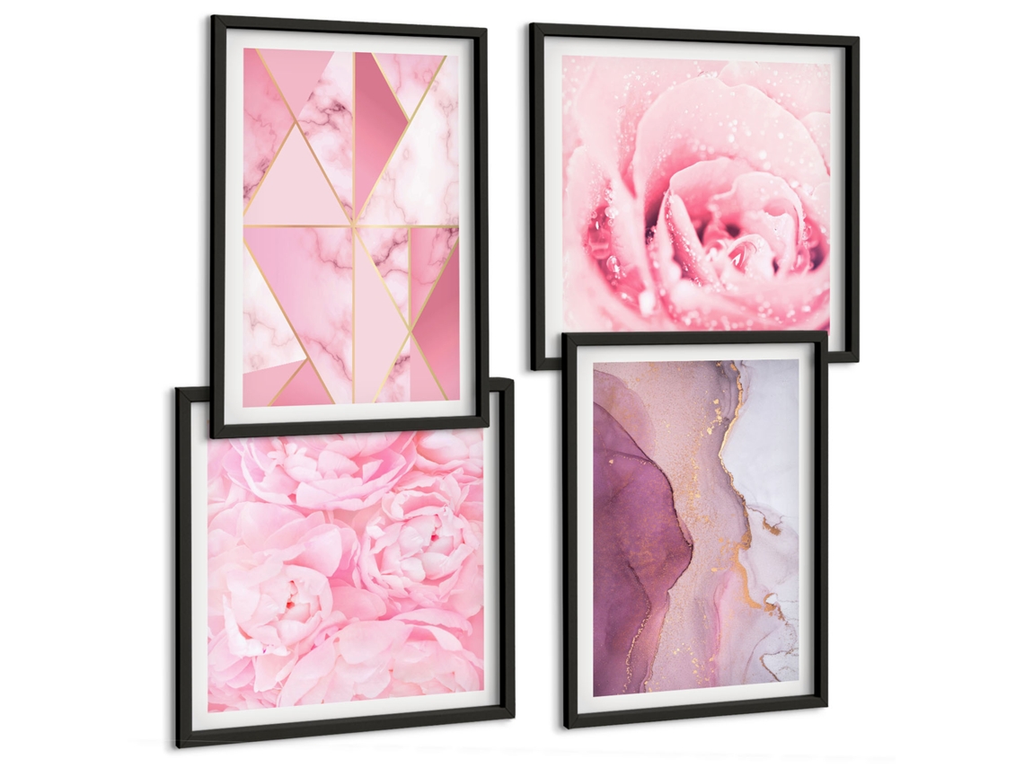 Composição De Quadros Abstrações Coloridas Positivas Espelharte (4 Peças)