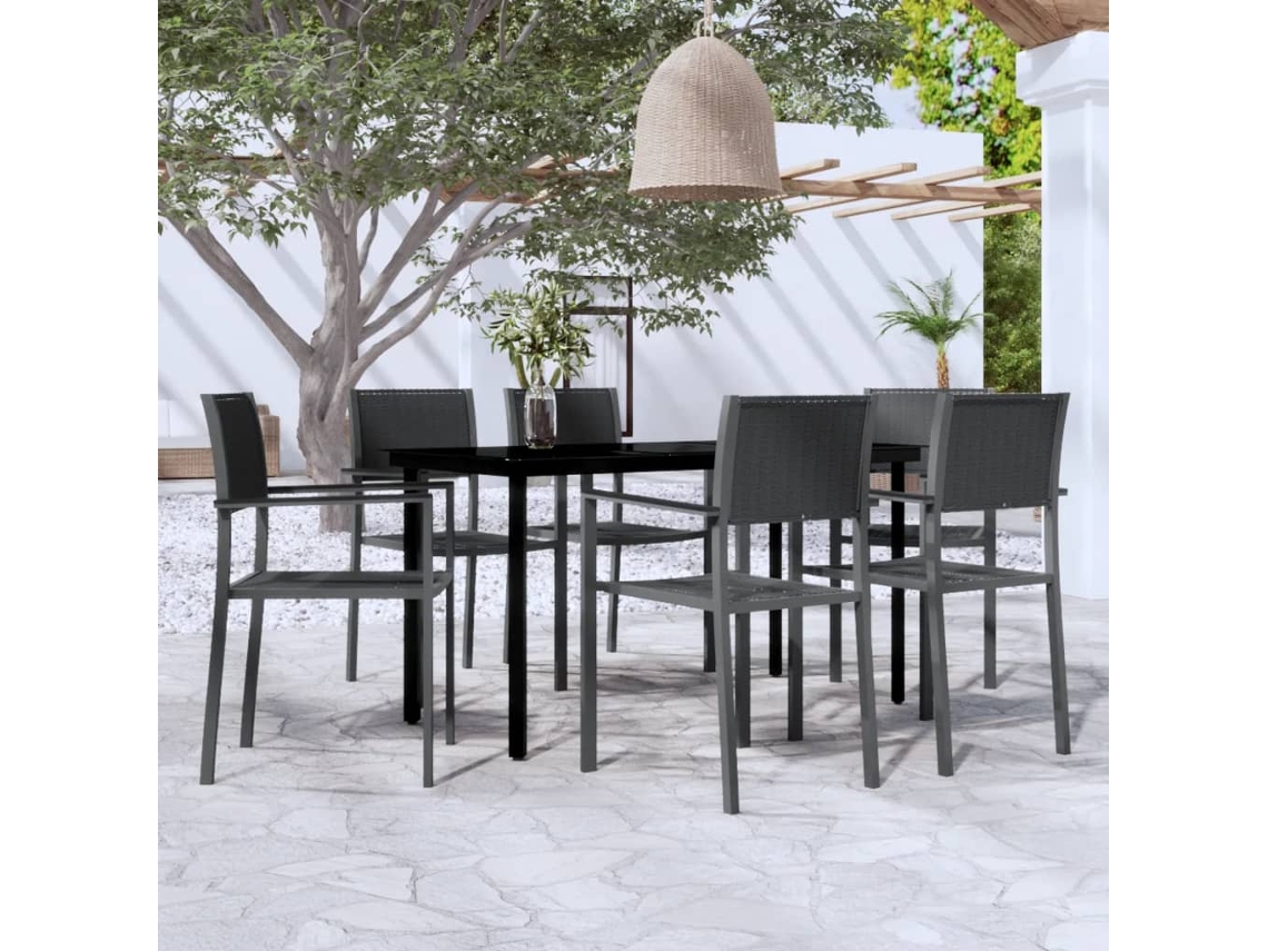 Jogo De Jantar 7 Peças Para Jardim Preto Dkd Home Decor