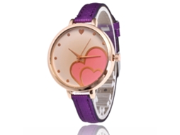 Relógio de Pulso Feminino de Moda Simples com Pulseira de Couro Estilo Coreano Roxo