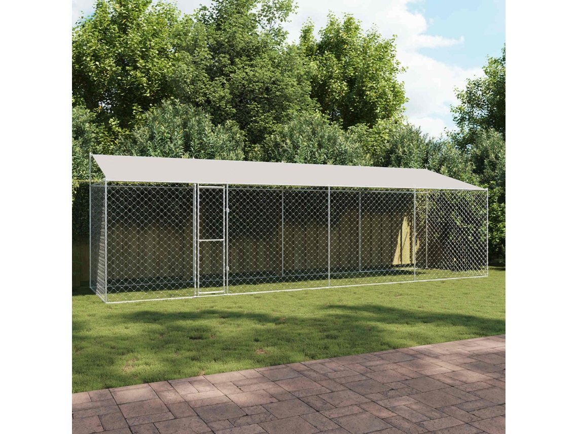 Vidaxl Gaiola Para Cachorro Com Telhado Prateado 800 X 200 X 256 Cm