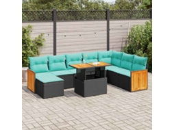 Vidaxl 11 Pcs Conjunto Sofás Jardim C/ Almofadões Vime Pe/acácia Preto