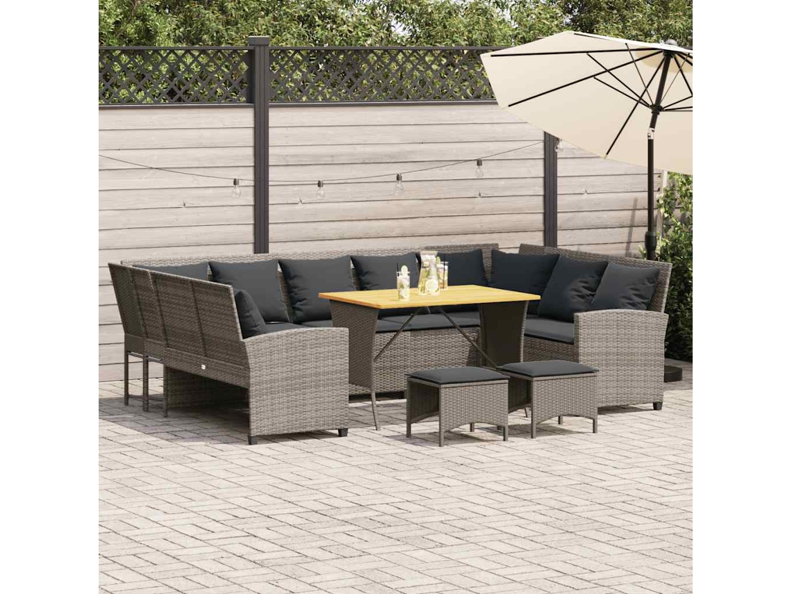 Vidaxl 4 Pcs Conjunto Sofás De Jardim C/ Almofadões Vime Pe Cinzento