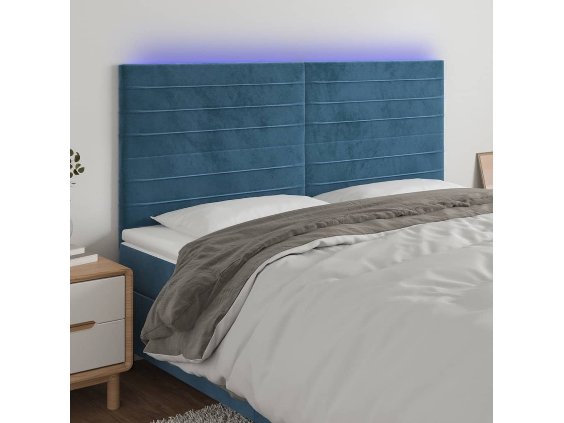 Cabecero de terciopelo con luces LED 180x5x118/128cm Azul Oscuro