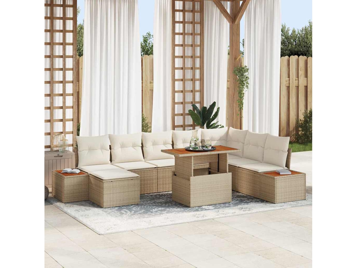 Vidaxl Conjunto De Sofá De Jardim 9 Pcs Bege E Creme