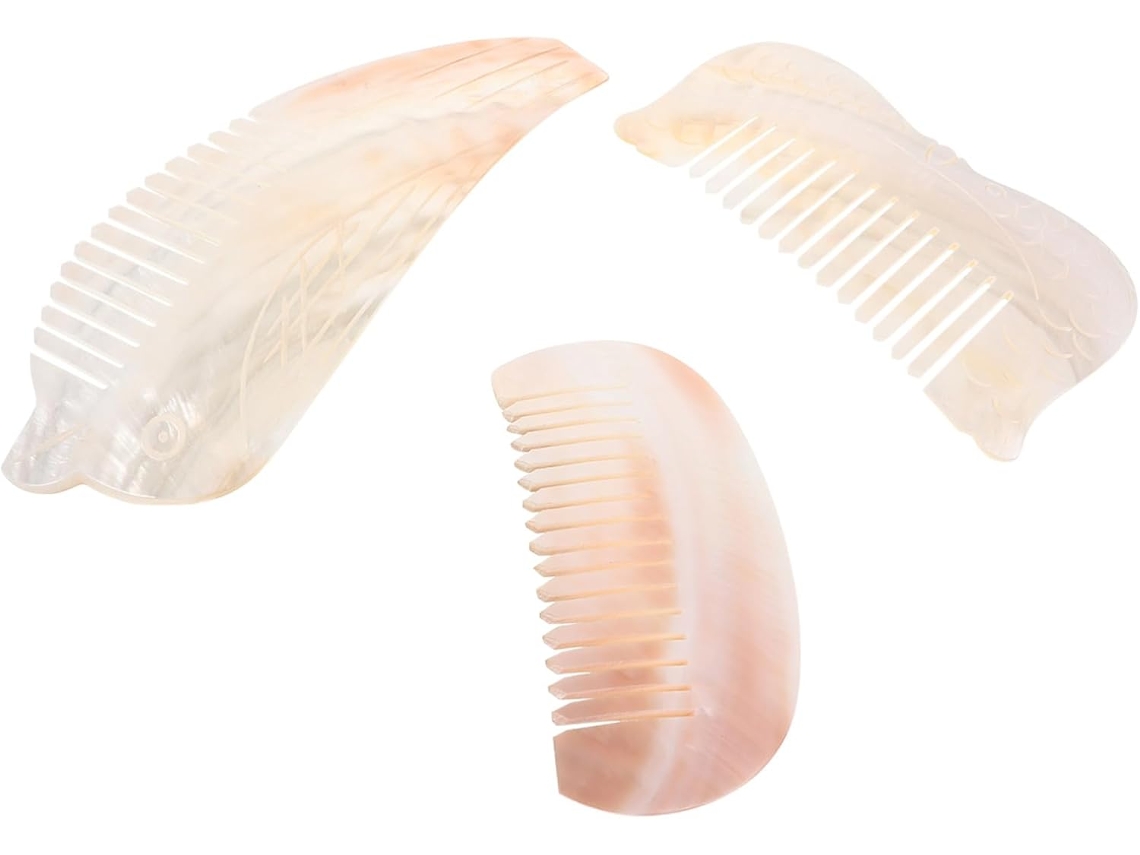 Conjunto De 3 Pentes De Bolso Com Design De Concha Natural, Pássaro Ou Peixe - Ferramenta Para Penteados