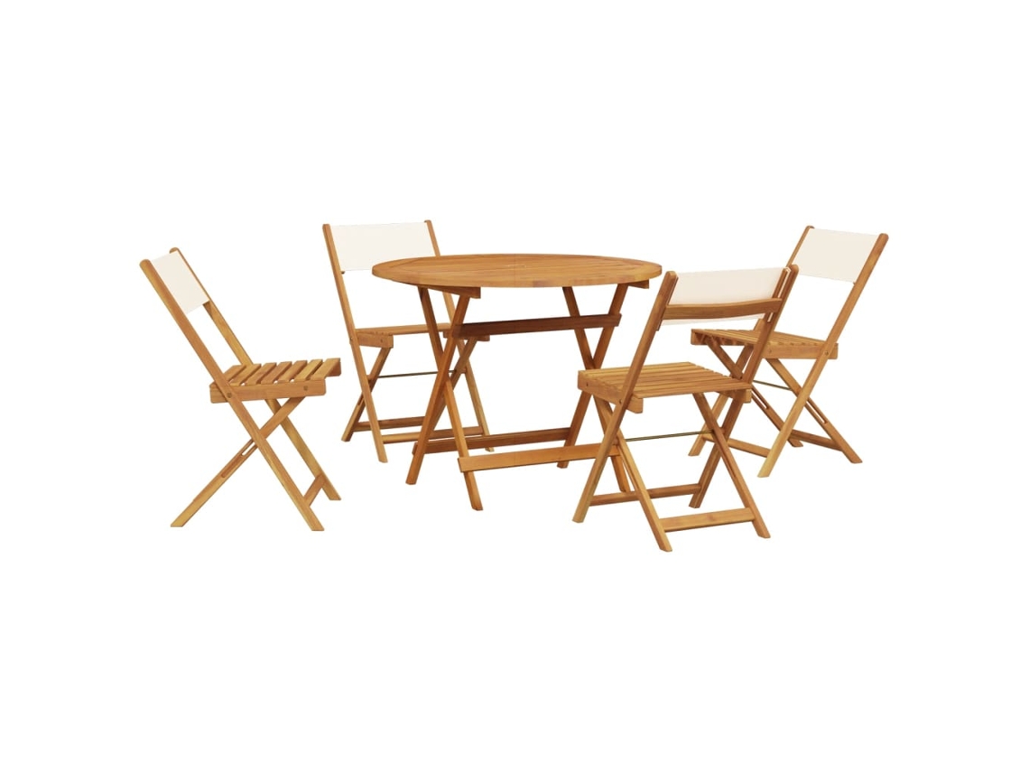 Conjunto 5 jantar p/ jardim tecido/madeira VIDAXL maciça branco nata