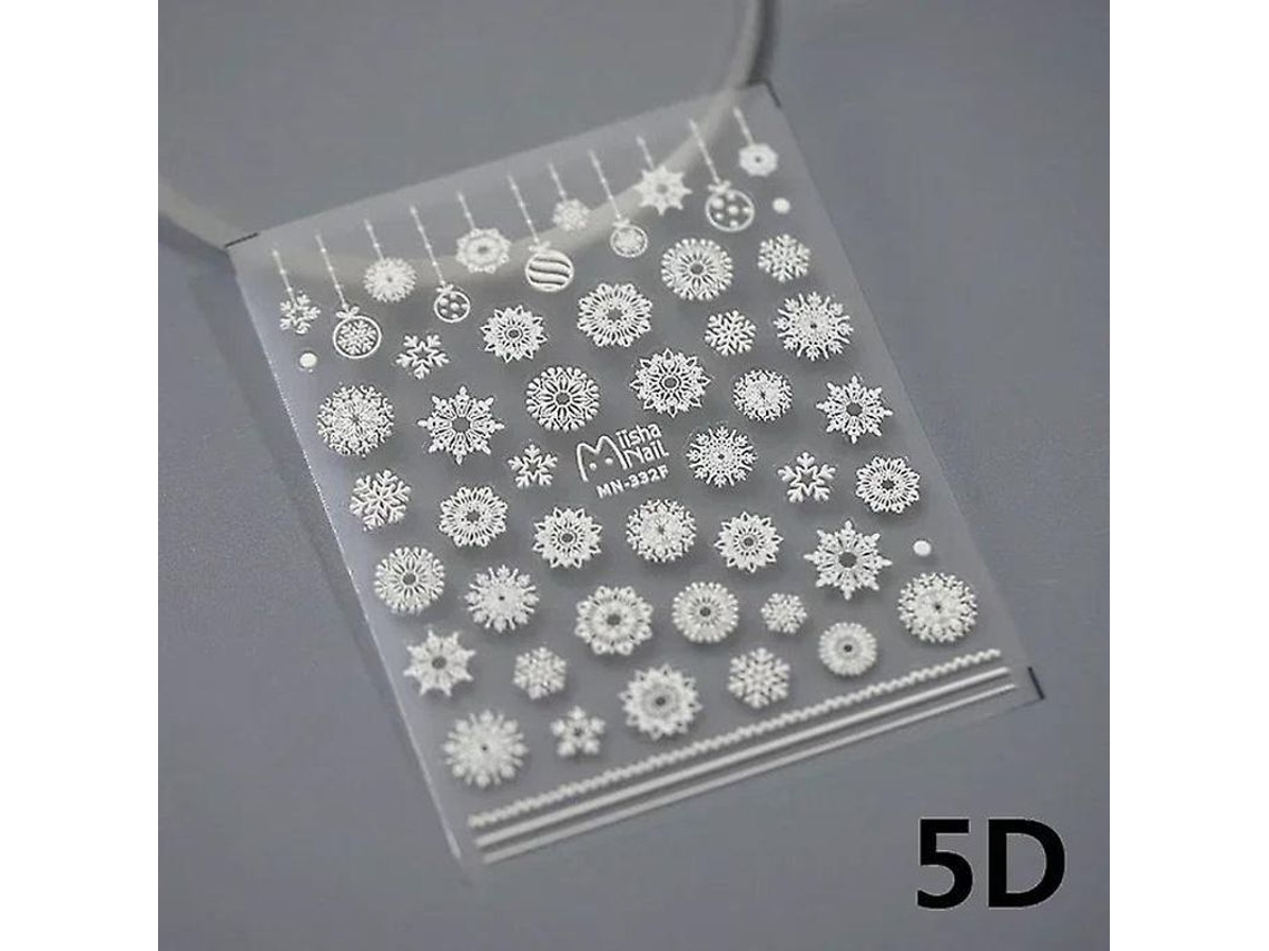 Sticker de Unha 3d com Floco de Neve de Natal Laser, Strass Brilhante e Relevo 5d Autoadesivo