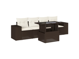 Conjunto de 5 Sofás para Jardim com Almofadões Vime Pe Castanho MAISON EXCLUSIVE (5 pcs)
