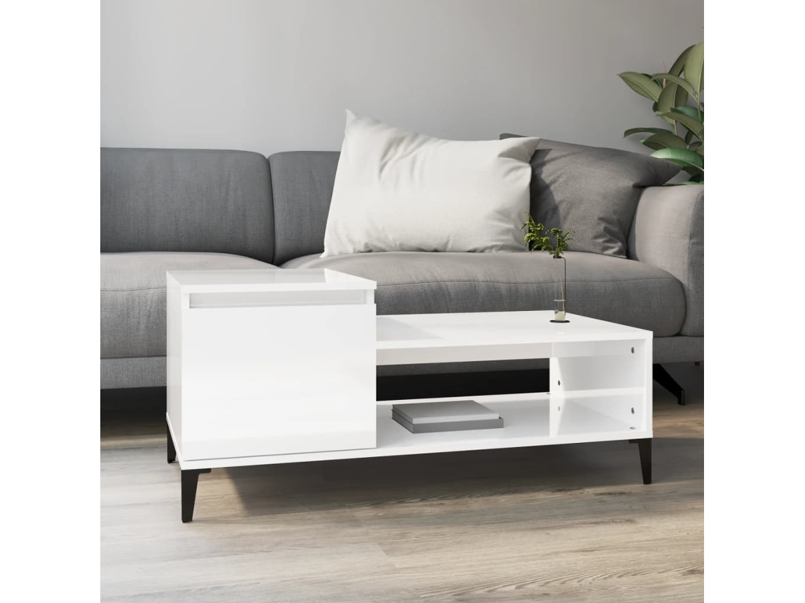 Vidaxl Mesa De Centro 100x50x45 Cm Derivados Madeira Branco Brilhante