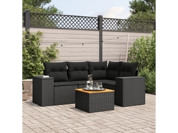 Vidaxl 5 Pcs Conjunto Sofás De Jardim Com Almofadões Vime Pe Preto