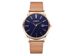Relógio de pulso masculino casual, mostrador em liga metálica, movimento de quartzo, detalhes em ouro rosa.