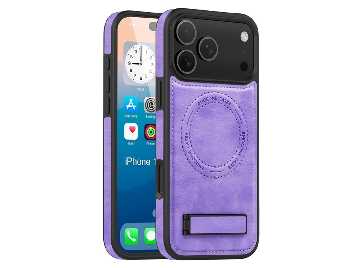 Capa Para Iphone 17 Pro Max Com Suporte Magsafe Em Couro - Roxa