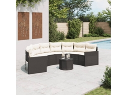 Vidaxl Sofá De Jardim Com Mesa E Almofadões Semicircular Vime Pe Preto