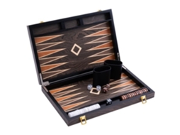 Backgammon Luxe 15 Polegadas Engelhart - Estojo Dobrável Em Madeira De Ébano Marrom - Jogo De Estratégia Completo