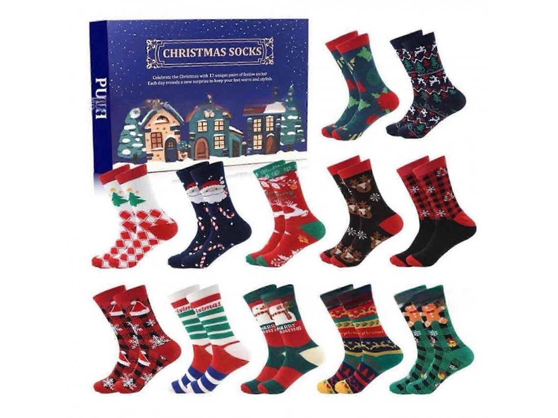 Calendário De Adviento 2025 Meias De Natal 24 Pares Com Designs Bonitos Presente De Natal Para Mulheres E Homens B