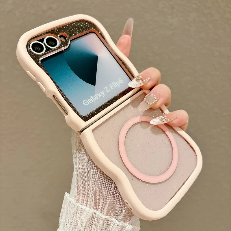 (samsung Zflip 6 Rosa) Capa De Celular Transparente, Brilhante E Com Bordas Suaves, À Prova De Choque.