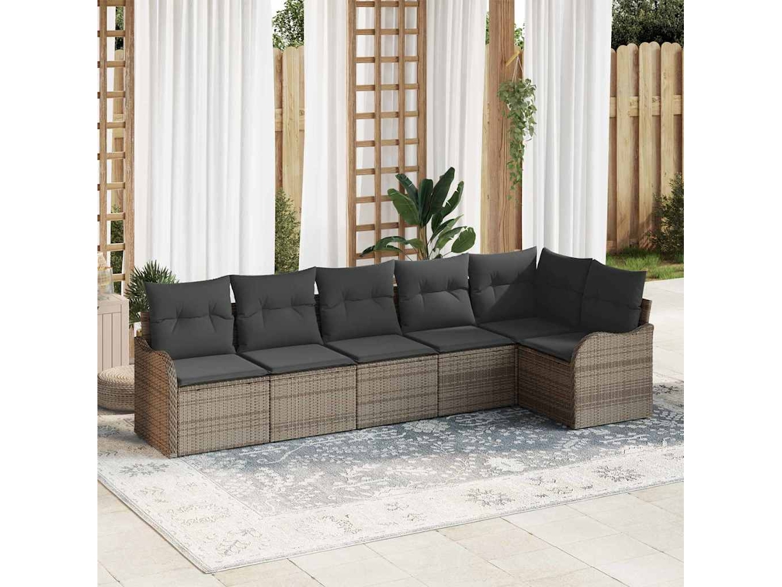 Vidaxl Conjunto De Sofá De Jardim 6 Unid. Cinzeto Vime Pe