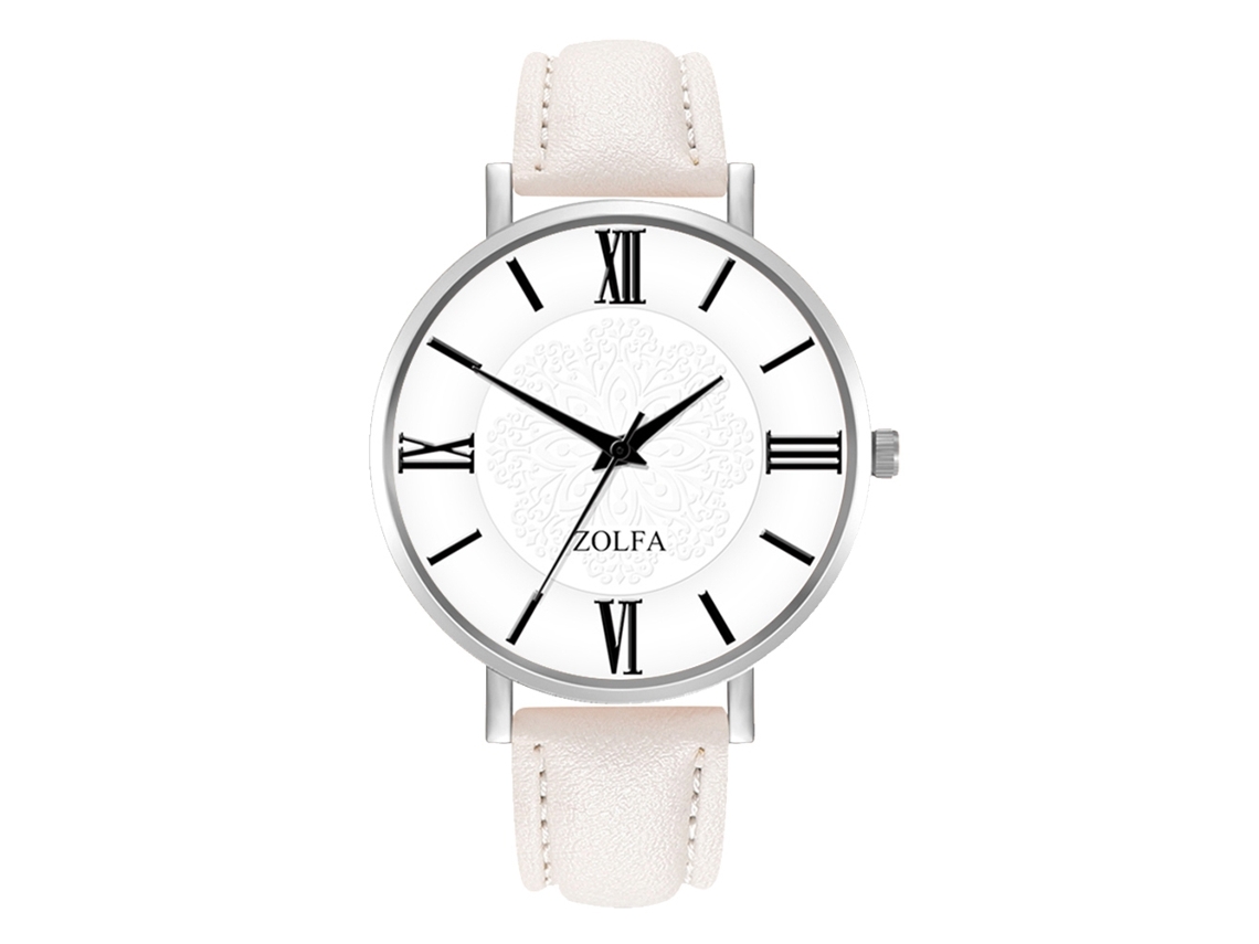 Relógio de Quartzo com Pulseira de Couro Pu Estilo Minimalista Números Romanos para Mulher Branco