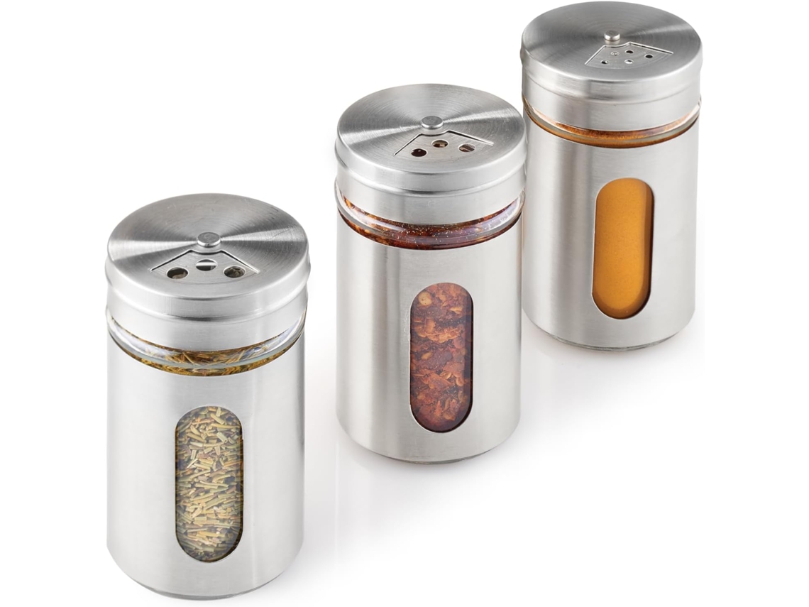 Conjunto de 3 jarros de especiarias em aço inox e vidro, 100 ml ZYBLSSBB