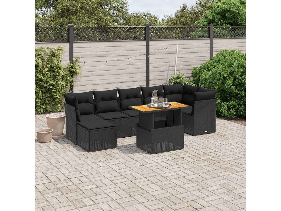 Vidaxl 8 Pcs Conjunto Sofás De Jardim Com Almofadões Vime Pe Preto
