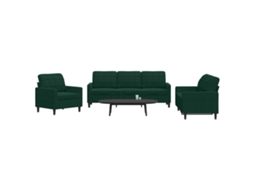 Vidaxl 3 Pcs Conjunto De Sofás Com Almofadões Veludo Verde-escuro