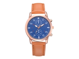 Relógio Feminino de Quartzo Analógico com Pulseira de Pu e Caixa de Liga Round Dial Coffee