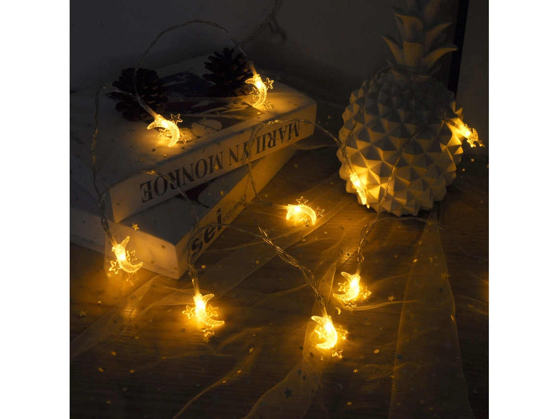 Luz de Fio Estrela e Lua Branco Quente Plugue Direto Decoração de Quarto Loja