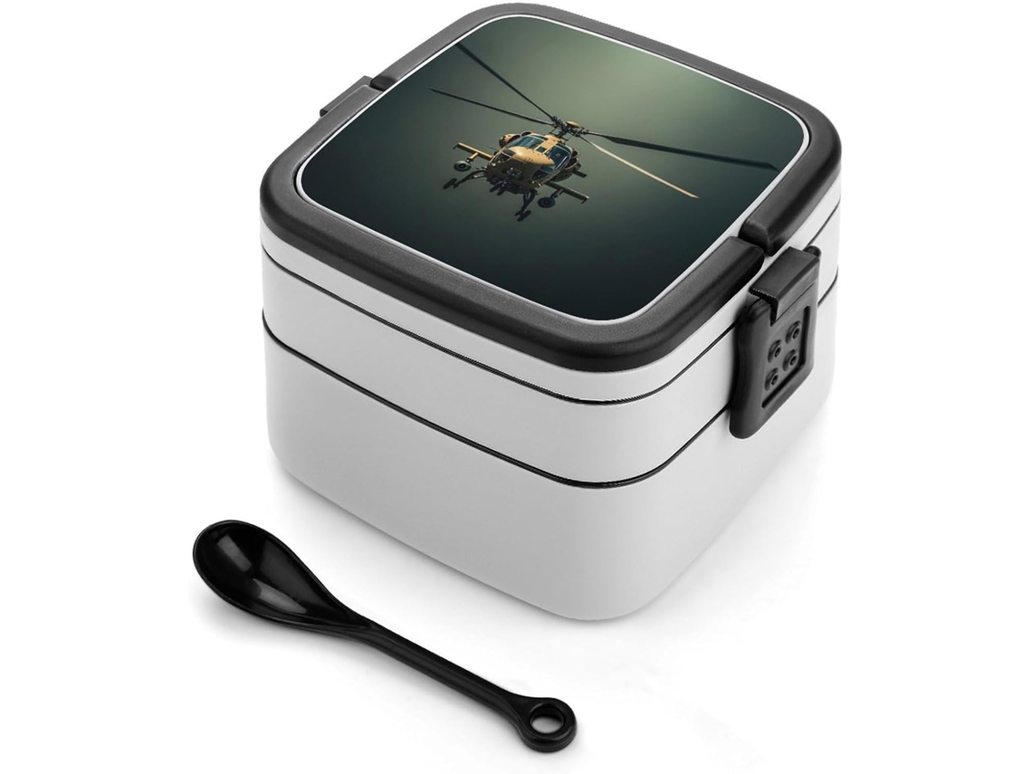 Lancheira Bento Helicóptero Para Adultos Com Colher, Recipiente Fofo De Camada Dupla Para Almoço, Empilhável, À Prova De
